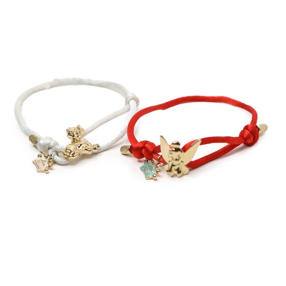 Kidada Disney Couture Tinkerbell Bambi Bracelet 14K Gold Plated Silk Red White - Picture 2 of 15